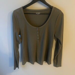 Old Navy Olive Green Long-Sleeve Henley Tee